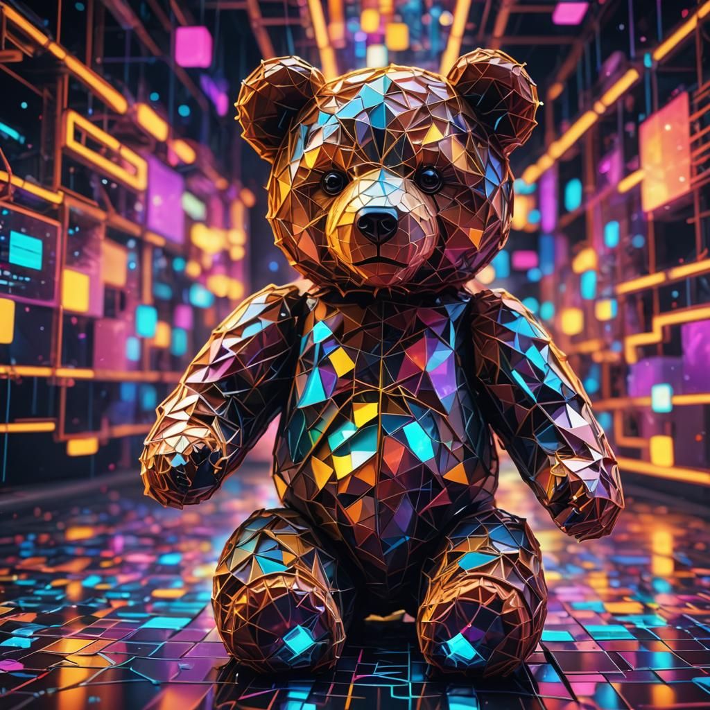 Cyberpunk Low-Poly Teddy Bear in Metaverse