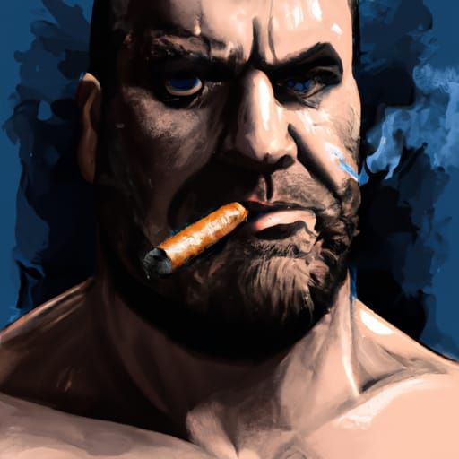 Hyperrealistic Bodybuilder with Cigar Portrait
