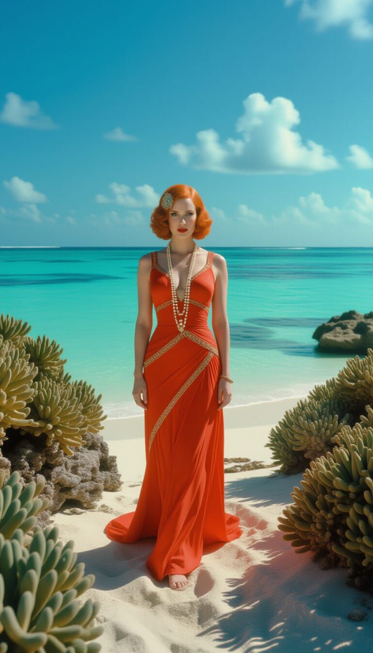 Christina Hendricks on Coral Reef Beach in George Pal Style