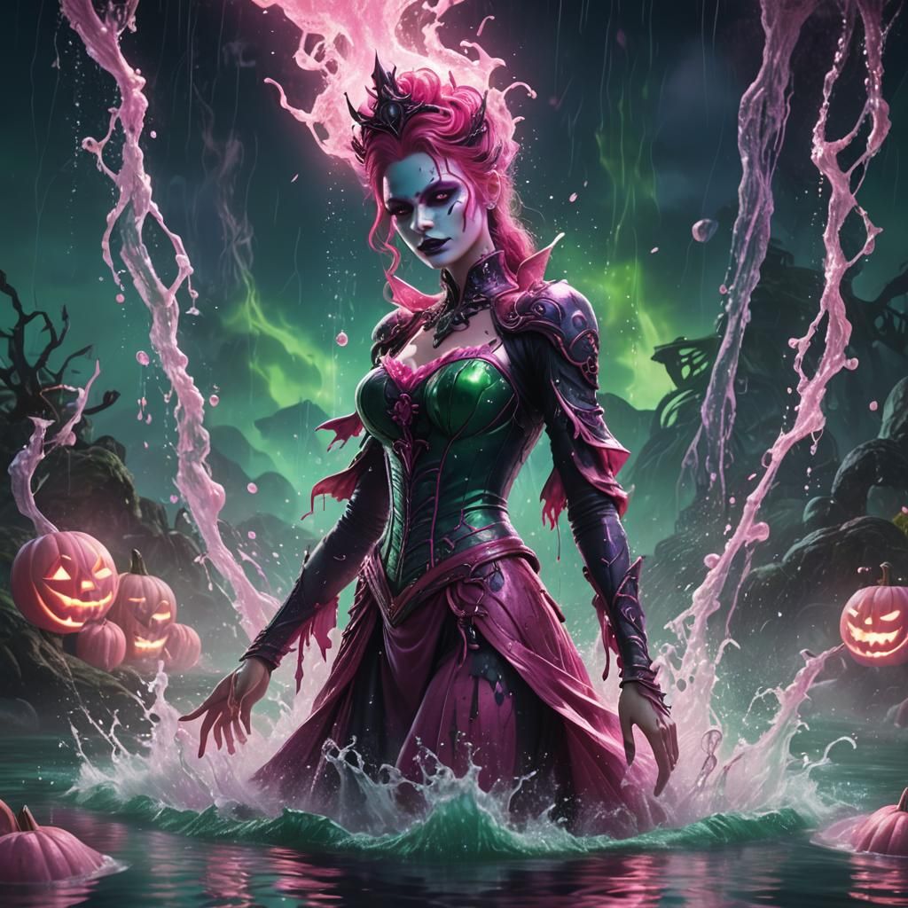 Pink Coquette Halloween Woman in Fantasy Art Nouveau Style