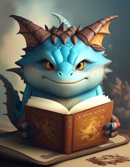 Cute Dragon Reads Book: Coffee Stain Watercolor