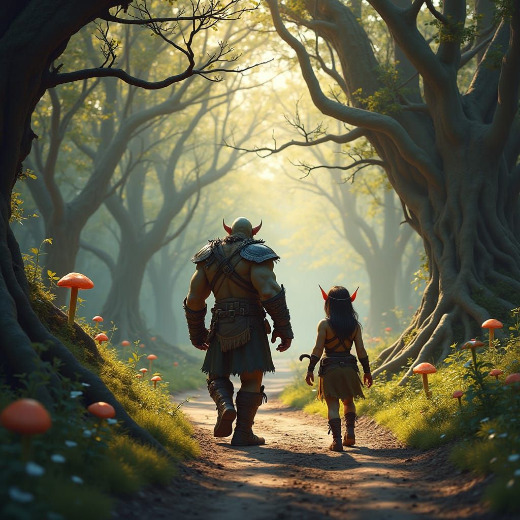 Fantastical Orc and Goblin Encounter in a Mystical Forest