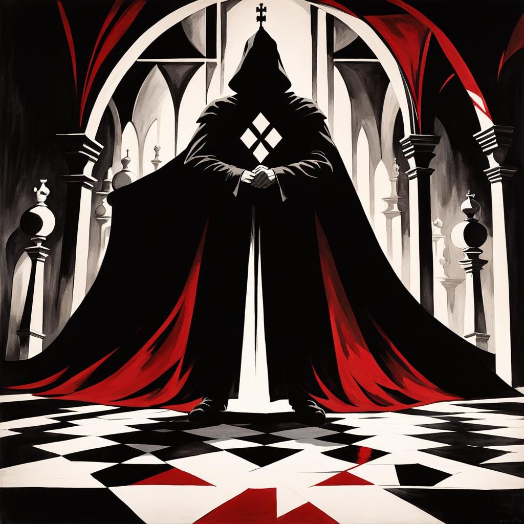 Eerie Cloaked Figure in German Expressionism Style