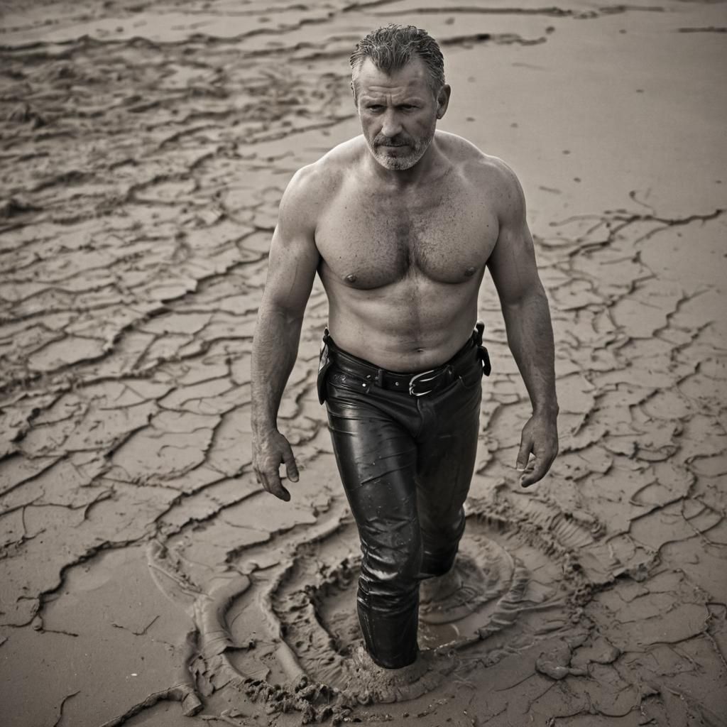 High Contrast Photo of Man Sinking in Quicksand