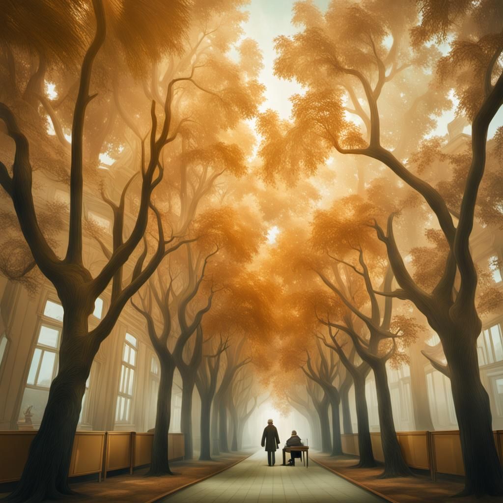 Surreal School Portrait with Ghostly Figure