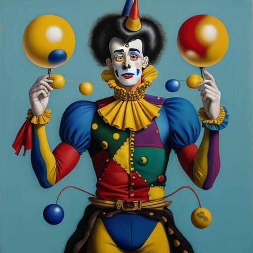 Harlequin Clown Juggling in Style of Schiele