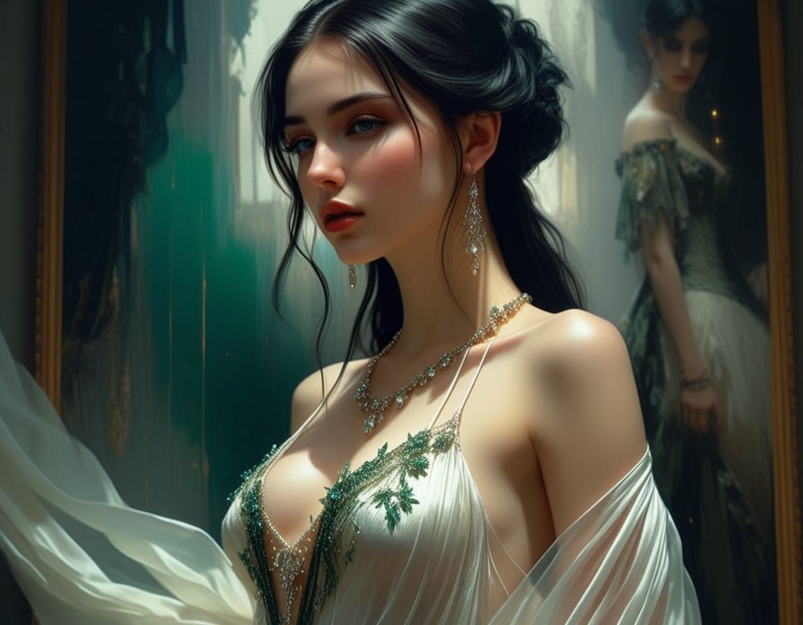 Victorian Woman in Opulent Gown with Dramatic Lighting