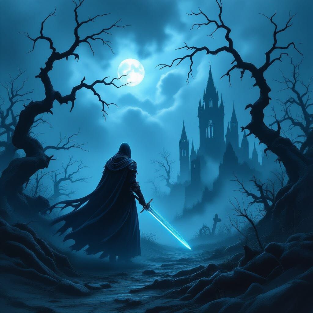Spectral Knight in Haunted Forest Gothic Horror Art