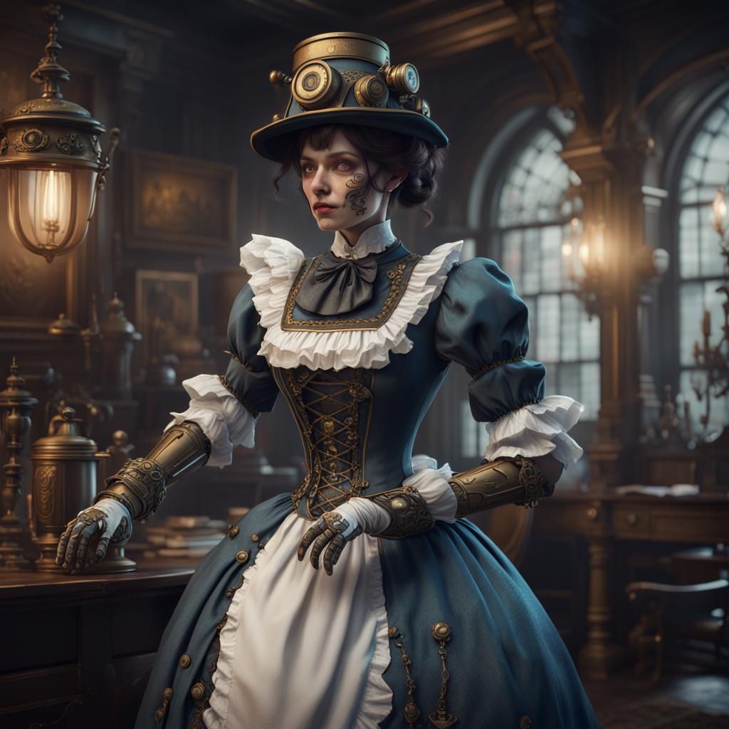 Clockwork Robot Maid: Detailed Digital Art