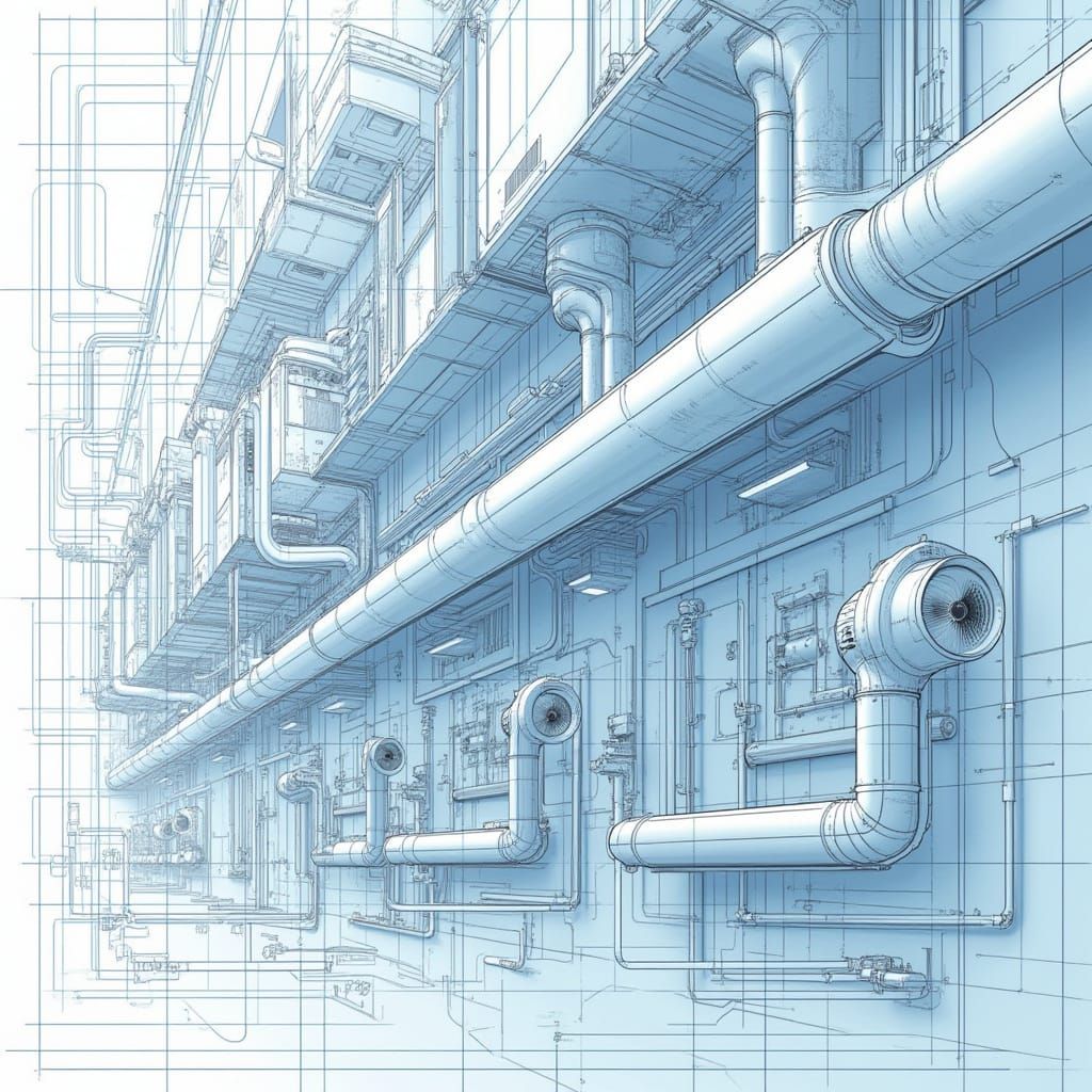 Technical Blueprint Illustration in Industrial Style