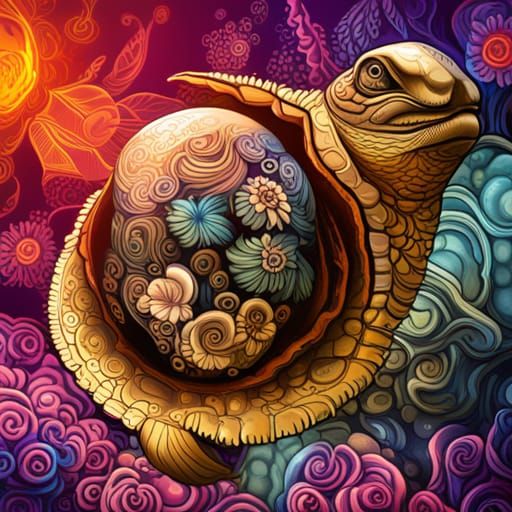 Steampunk Turtle with Flowers: Hyperrealistic Concept Art