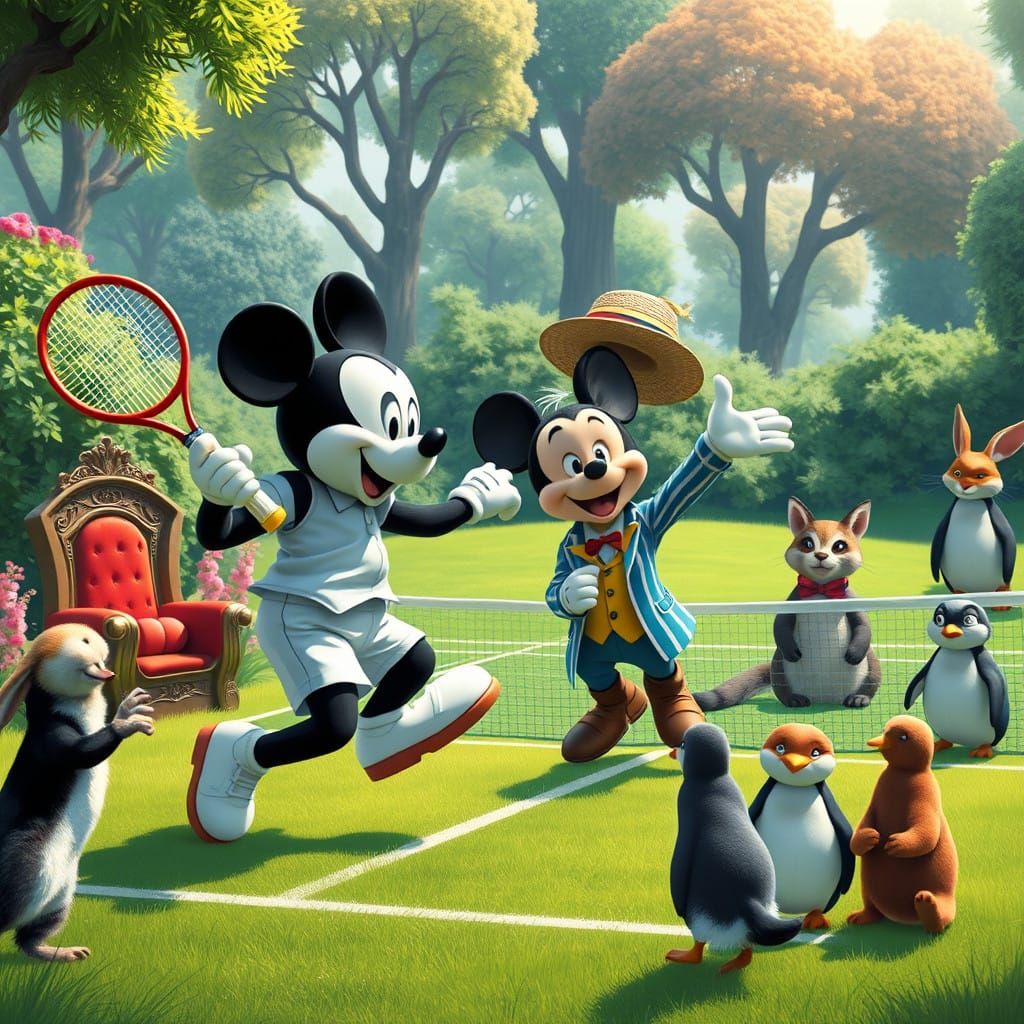 Vibrant Fantasy Tennis Match in Whimsical Wonderland