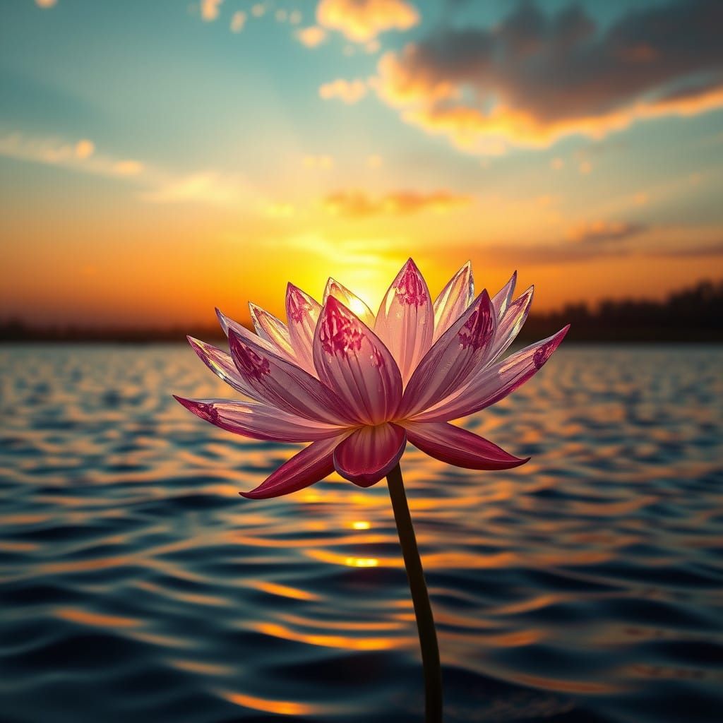 Crystal Water Lilies in Sunset Glow