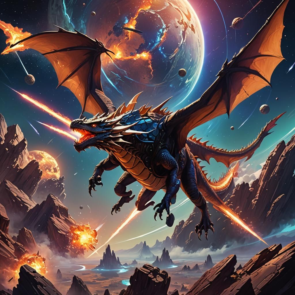 Celestial Dragon Shoots Asteroids in Space
