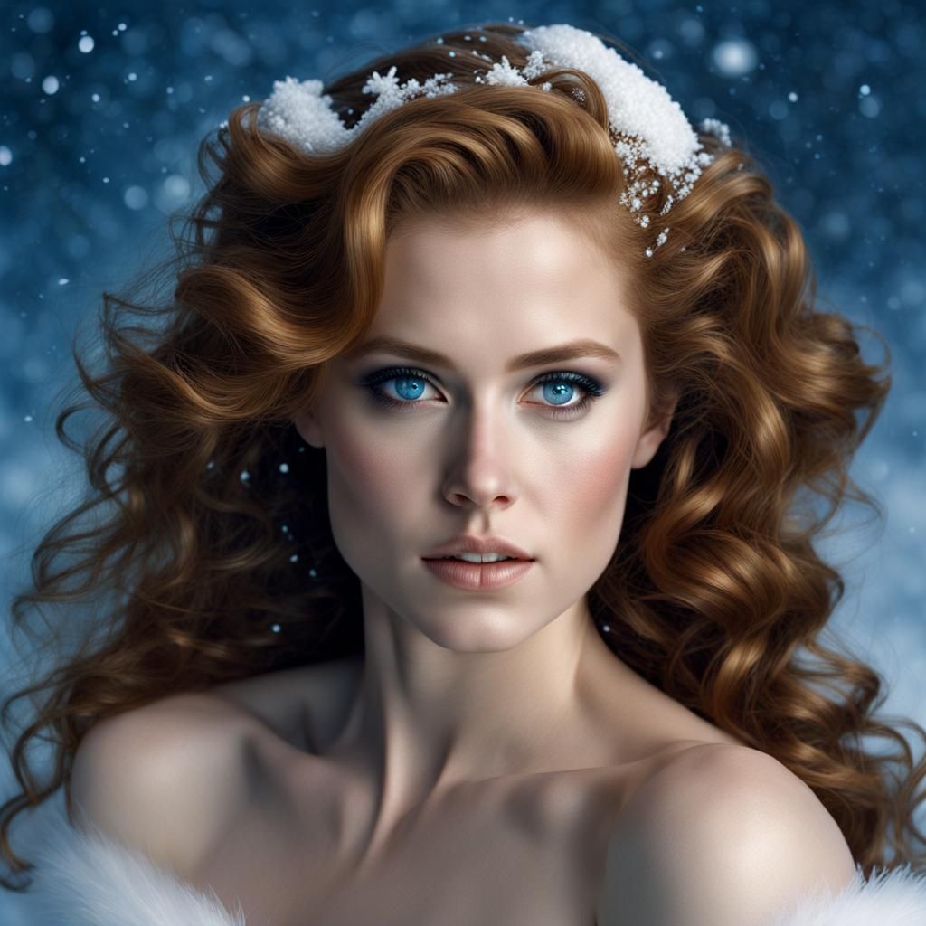 Hyperrealistic Unclad Queen in Snowy Fantasy