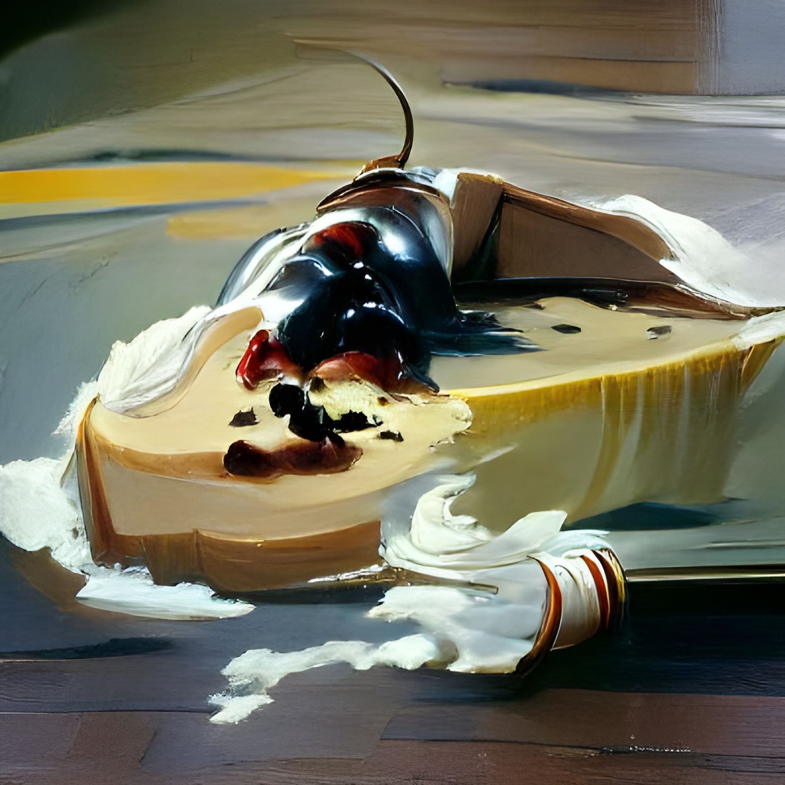 Cheesecake Splat in American Realism Style