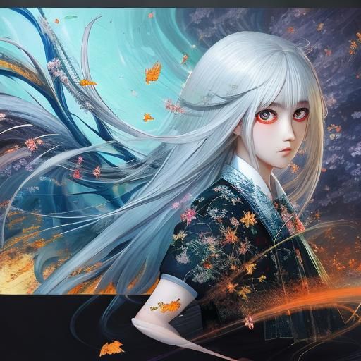 anime girl school uniform  white hair  with huge beautiful eyes,  Meaningful Visual Art, Detailed Painting, Digital Illu...
