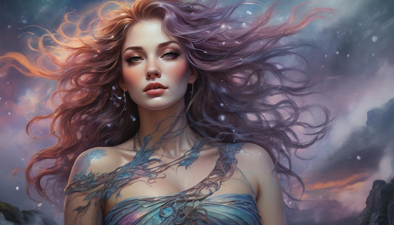 Mystical Temptress Portrait in Watercolor Style