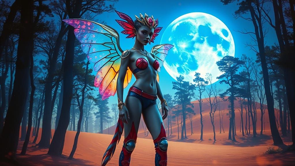 Winged Creature Under Blue Moon