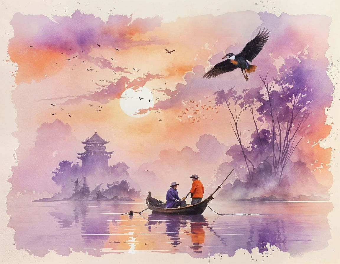 an asian fisher man with his Cormoran bird on his boat