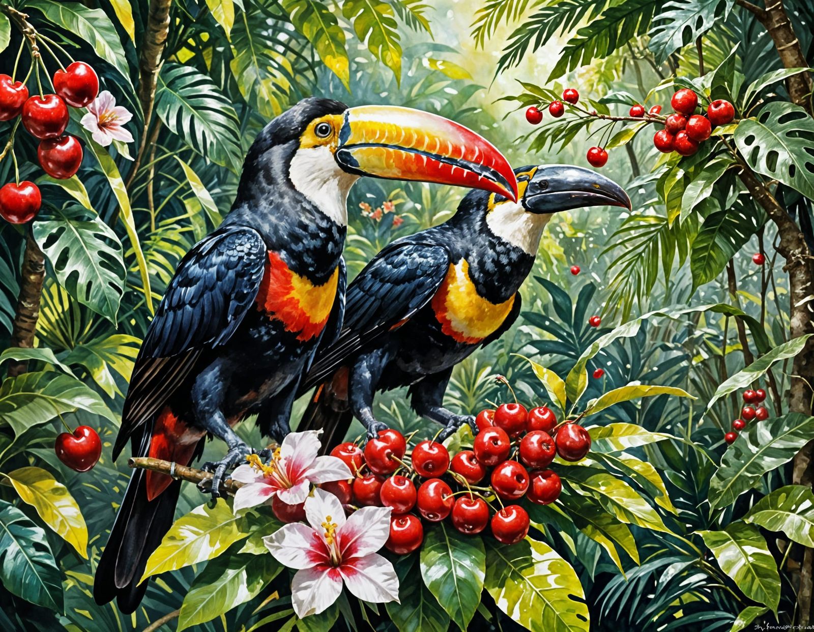 Lush Toucan in Watercolour and Metallic Ink