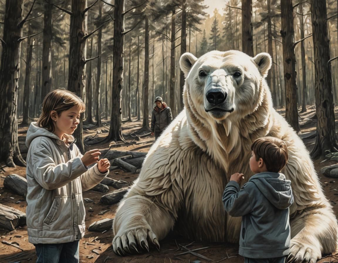 Polar Bear Signs to Children: Charcoal Drawing