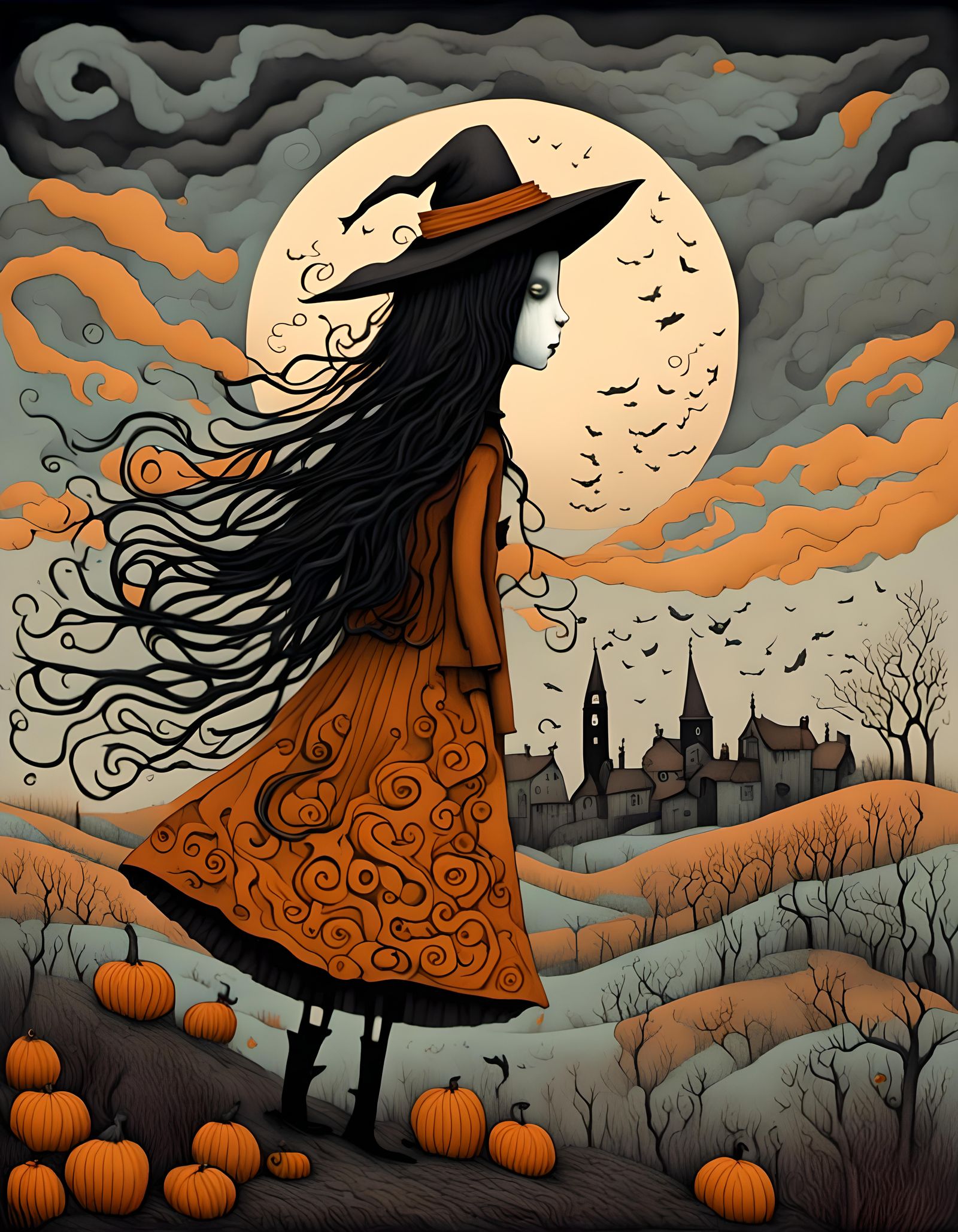 Emo Goth Girl in Neo-Impressionist Oil Painting