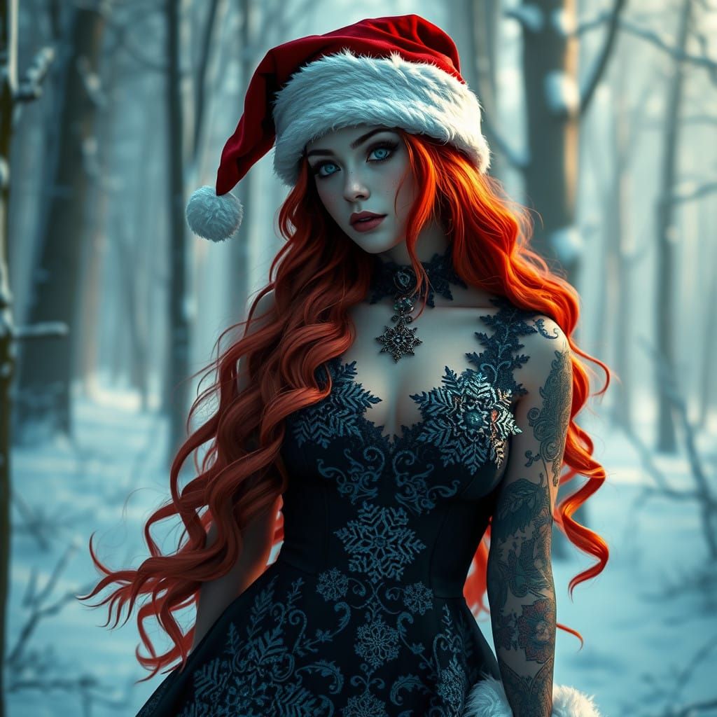 Whimsical Gothic Princess in Snowy Winter Wonderland