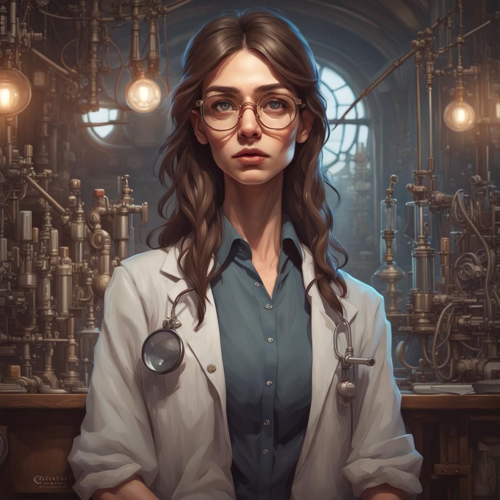Detailed Portrait of Scientist in Art Nouveau Style
