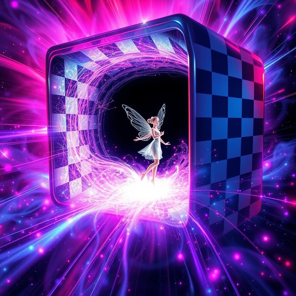 Checkered Cube with Black Hole and Fairy
