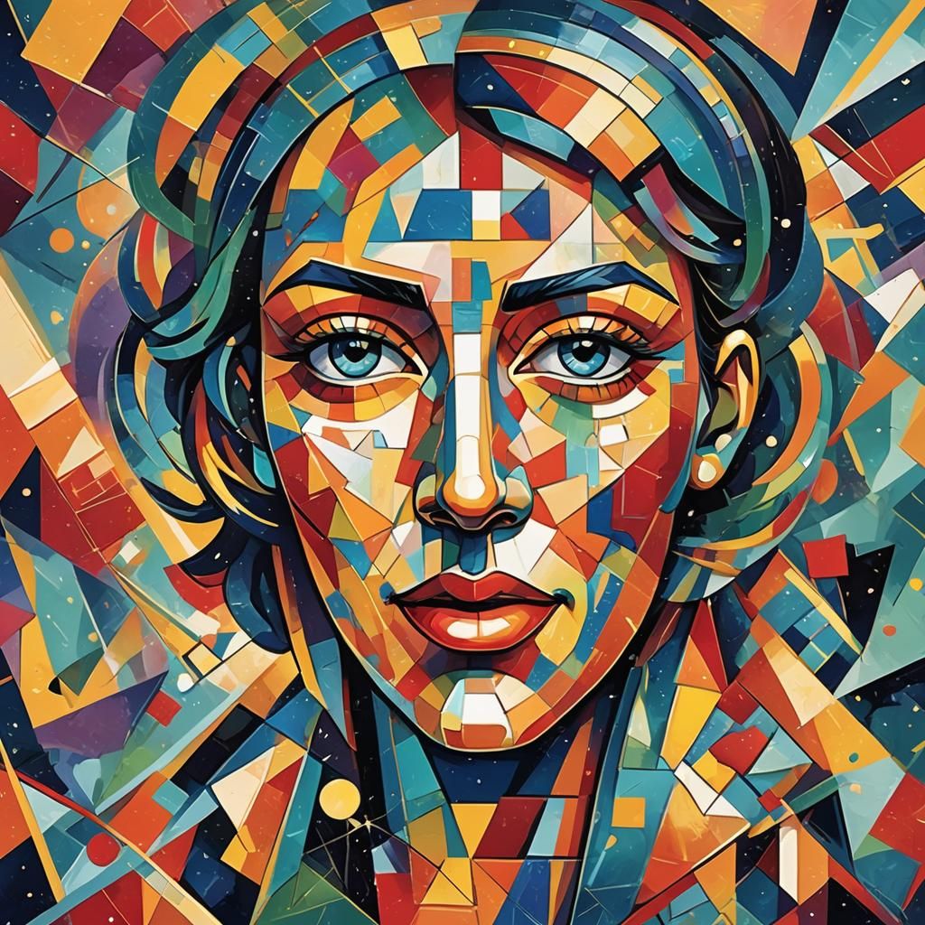Colorful Cubist Emoji Face in Art Deco Style