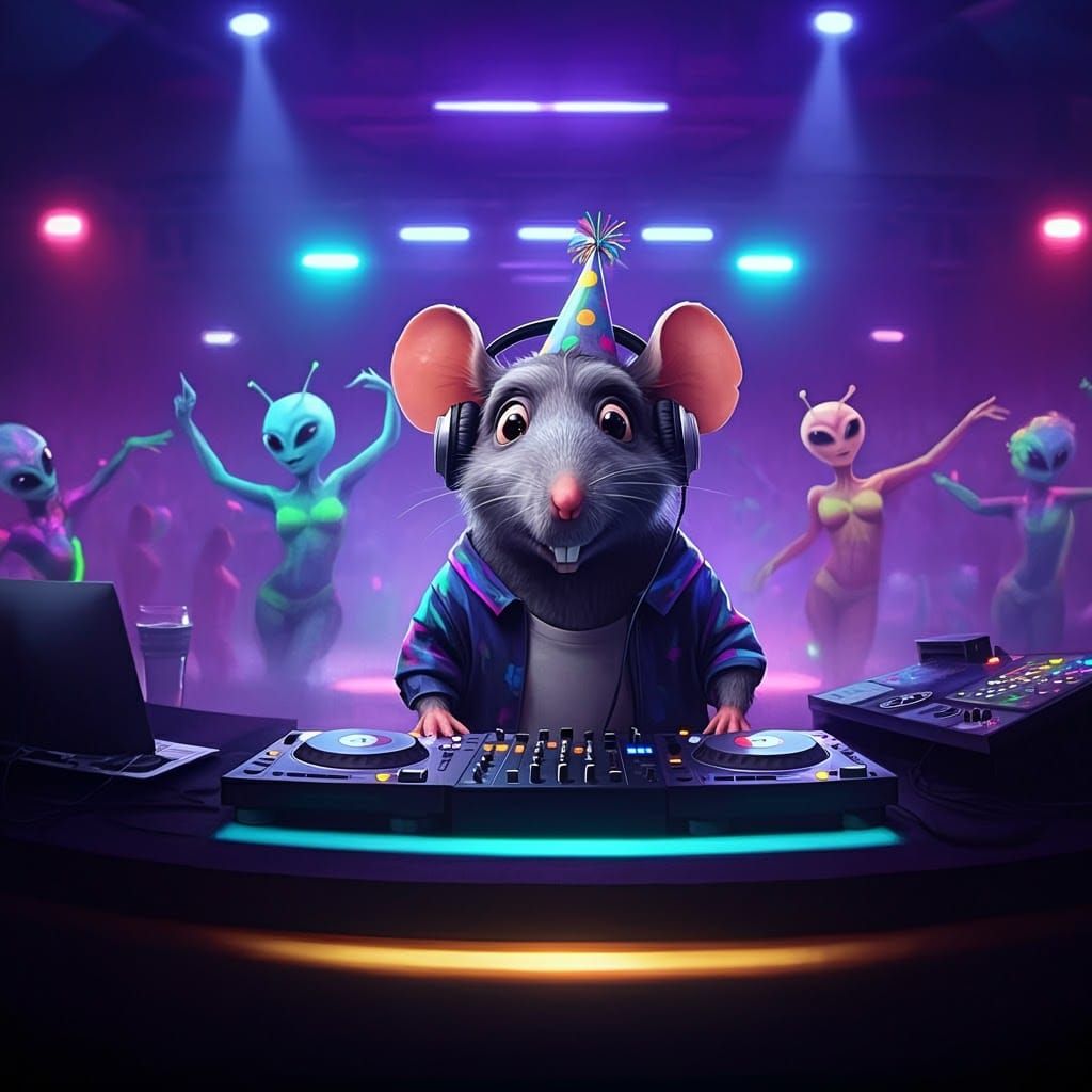 Ratfink Rat DJ in Neon-Noir Nightclub