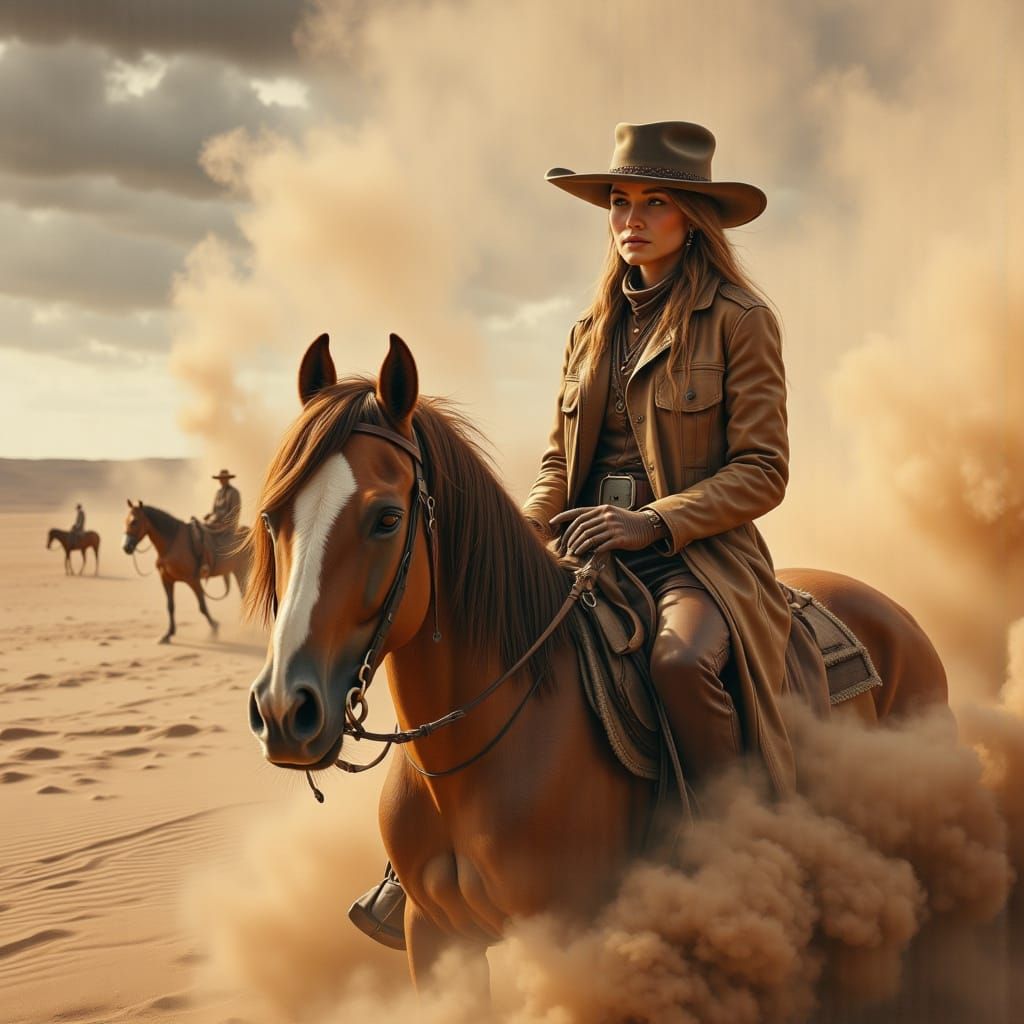 Wild West Outlaw Rides into a Desert Sandstorm