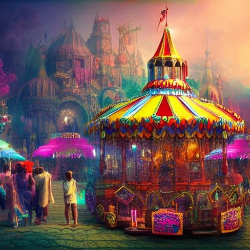 Colorful Carnival Scene in Digital Matte Painting Style