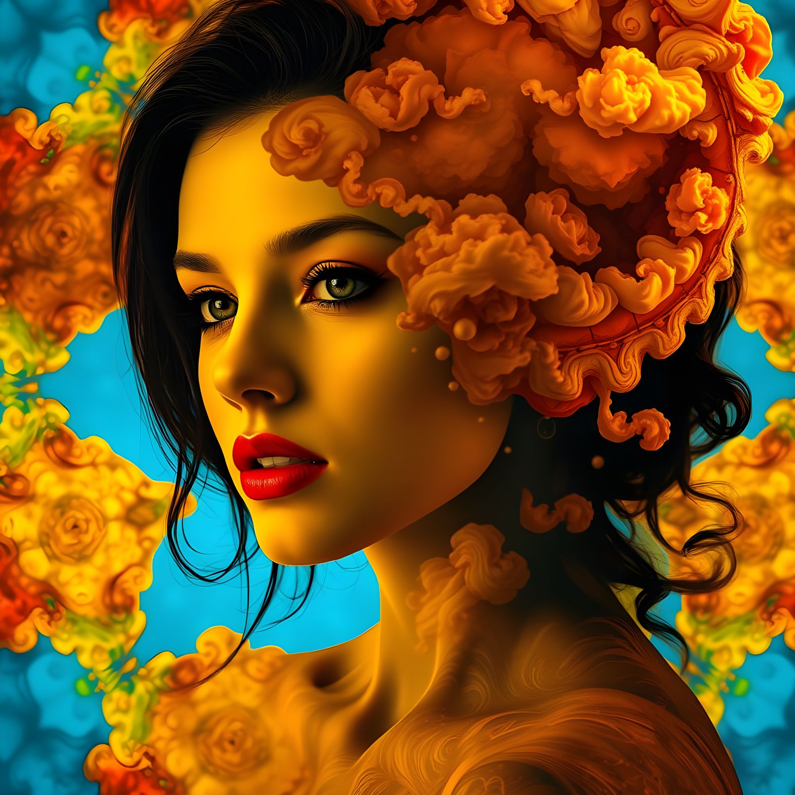 Surreal Woman in a Vibrant Dreamscape