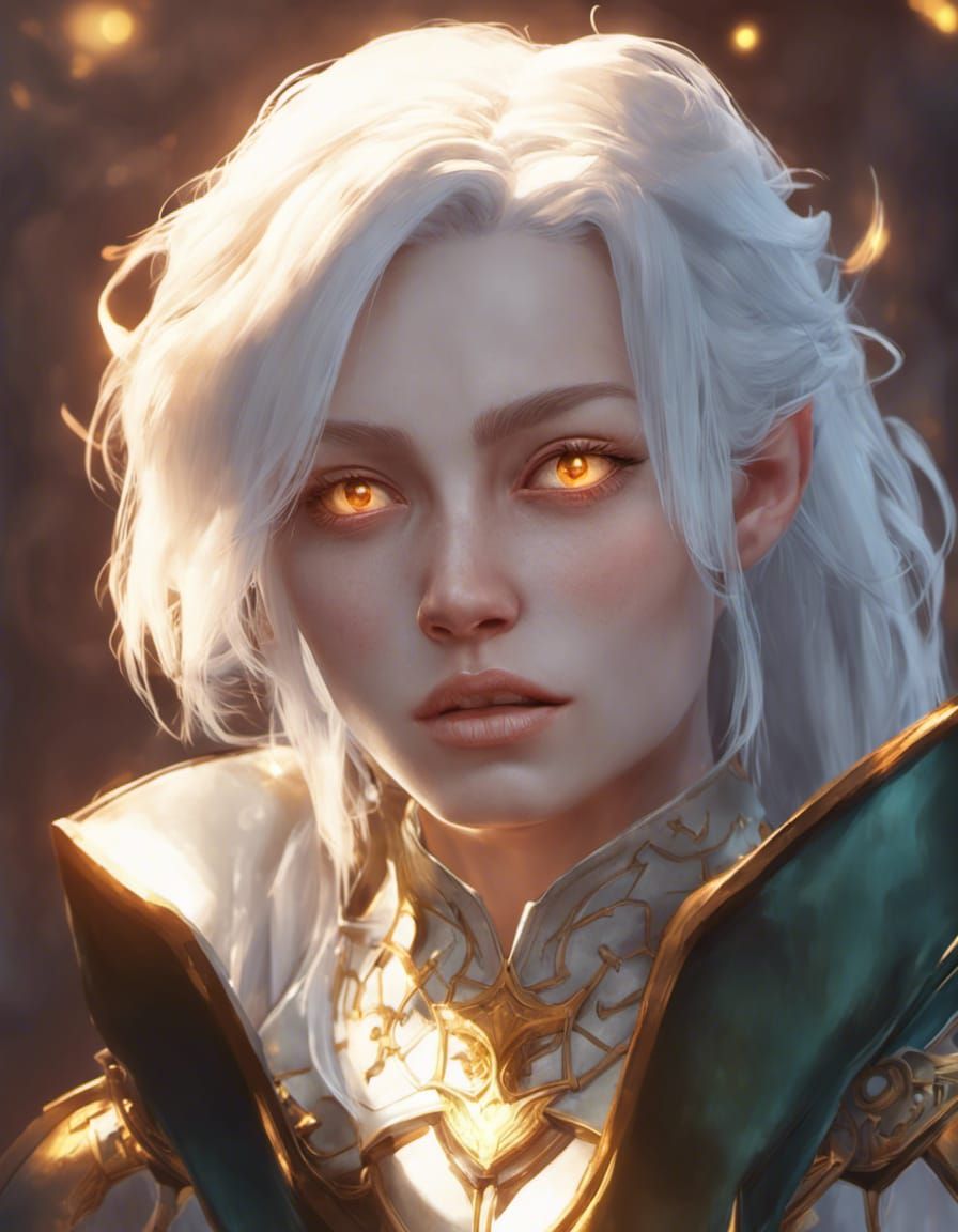 Pallid Elf Cleric in Metal Armor, 3D Render