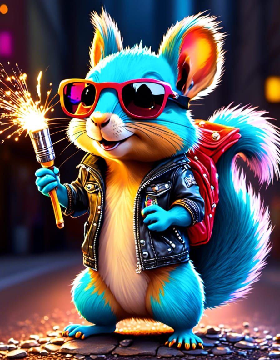 Cool Rocker Squirrel with Mohawk in Graffiti Art