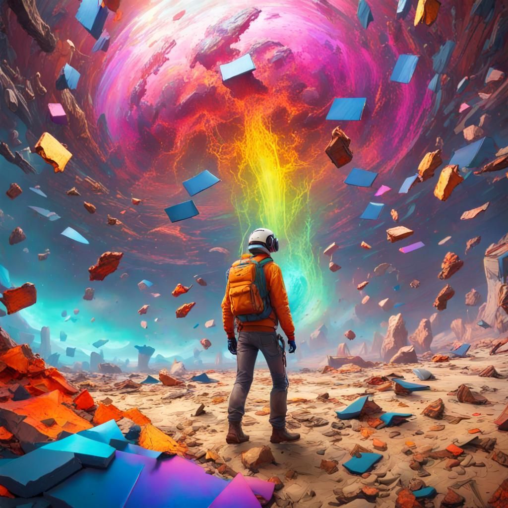 Cyberpop Character Landing on Shattered Earth