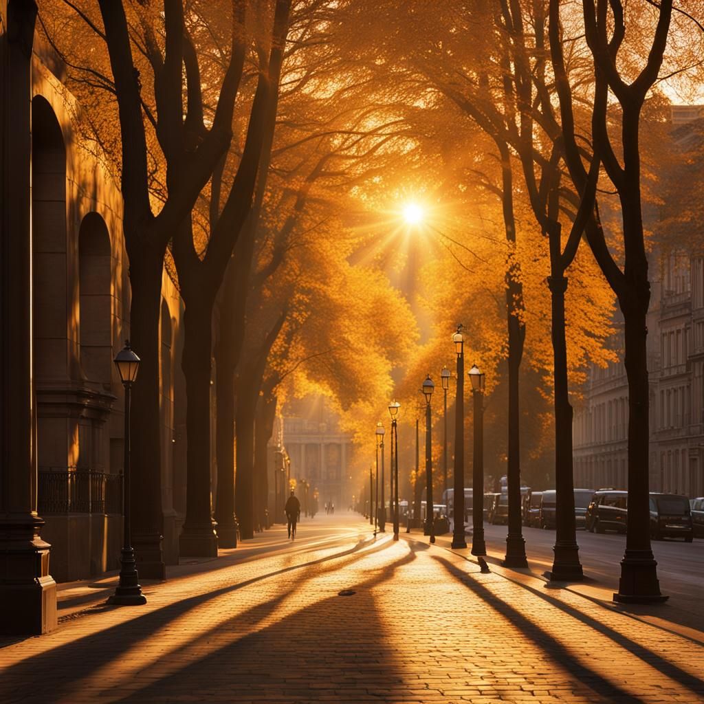 Golden Light on Classical Cityscape