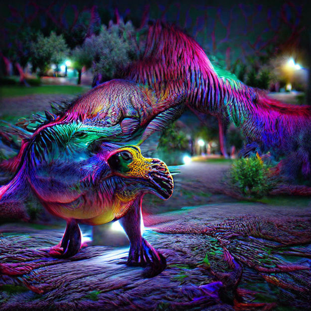 Colorful 3D Dinosaur Roams at Night in 8K