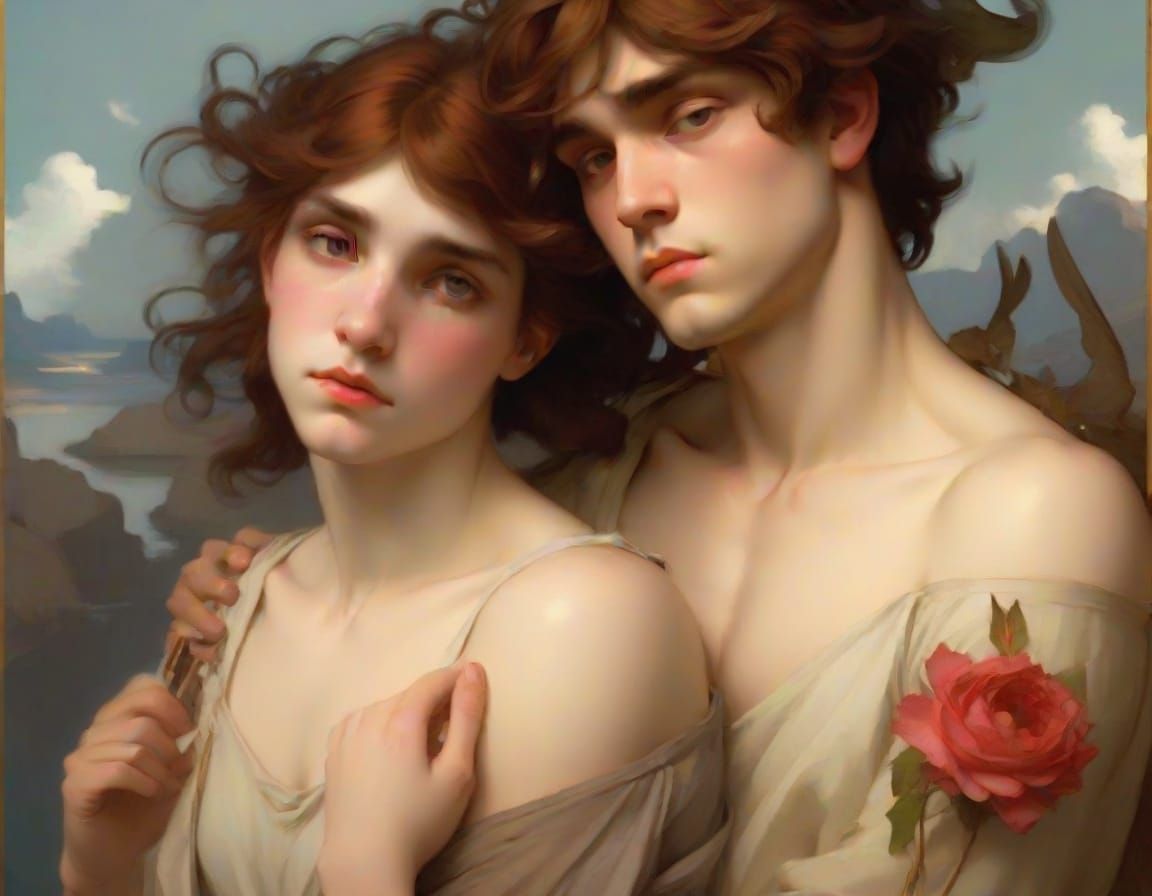 Classical Psyche and Cupid in Cyberpunk Style