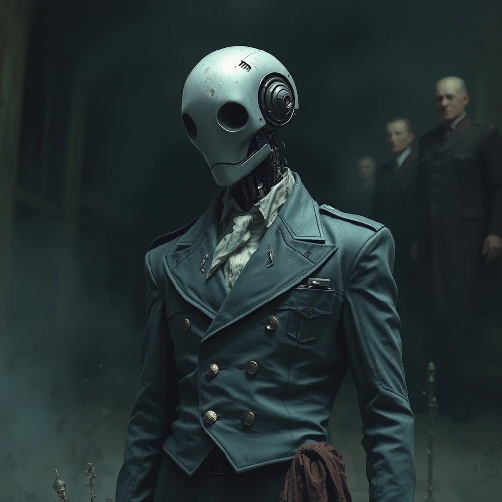 Android in Tattered Gestapo Uniform Degrades Eerie Art