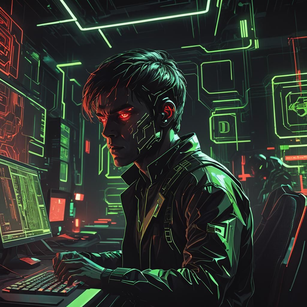 Menacing Coder in Dark Cyberpunk Digital Art