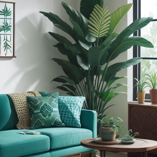 Turquoise Living Room with Plants: Professional Photography