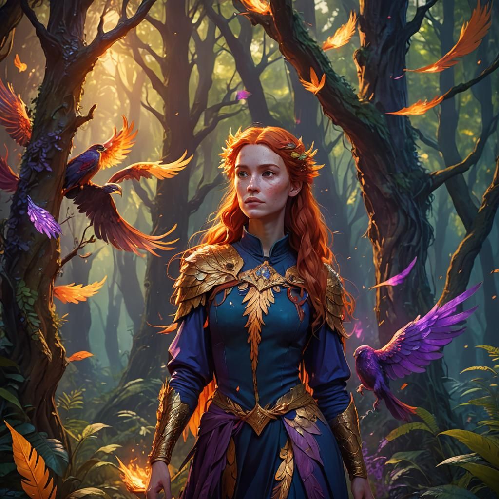 Whimsical Redhead Goddess in Enchanted Forest
