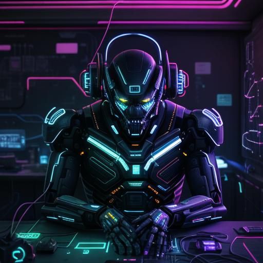 Neon-Lit AI Lifeform in Cyberpunk Laboratory