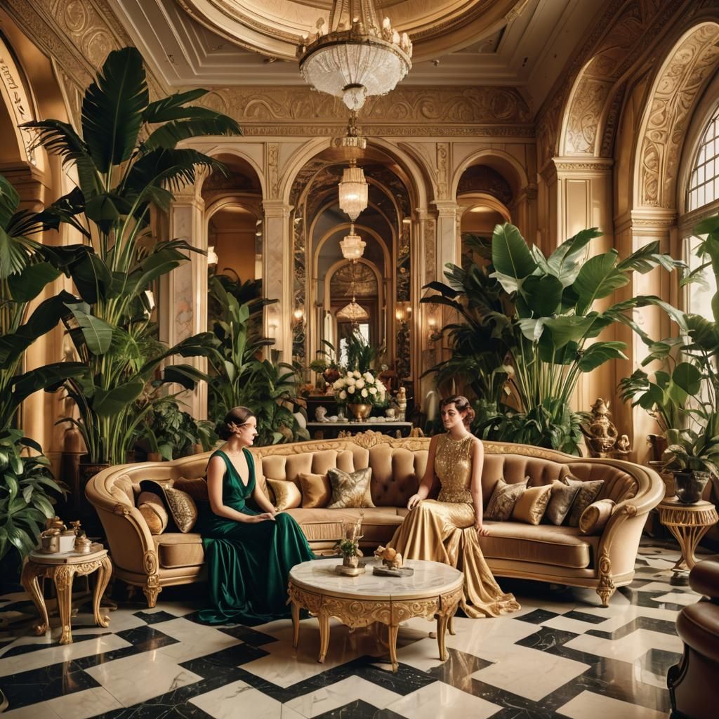 Art Deco Woman in Opulent Living Room