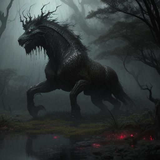 Eerie Blood River Landscape in Horror Style