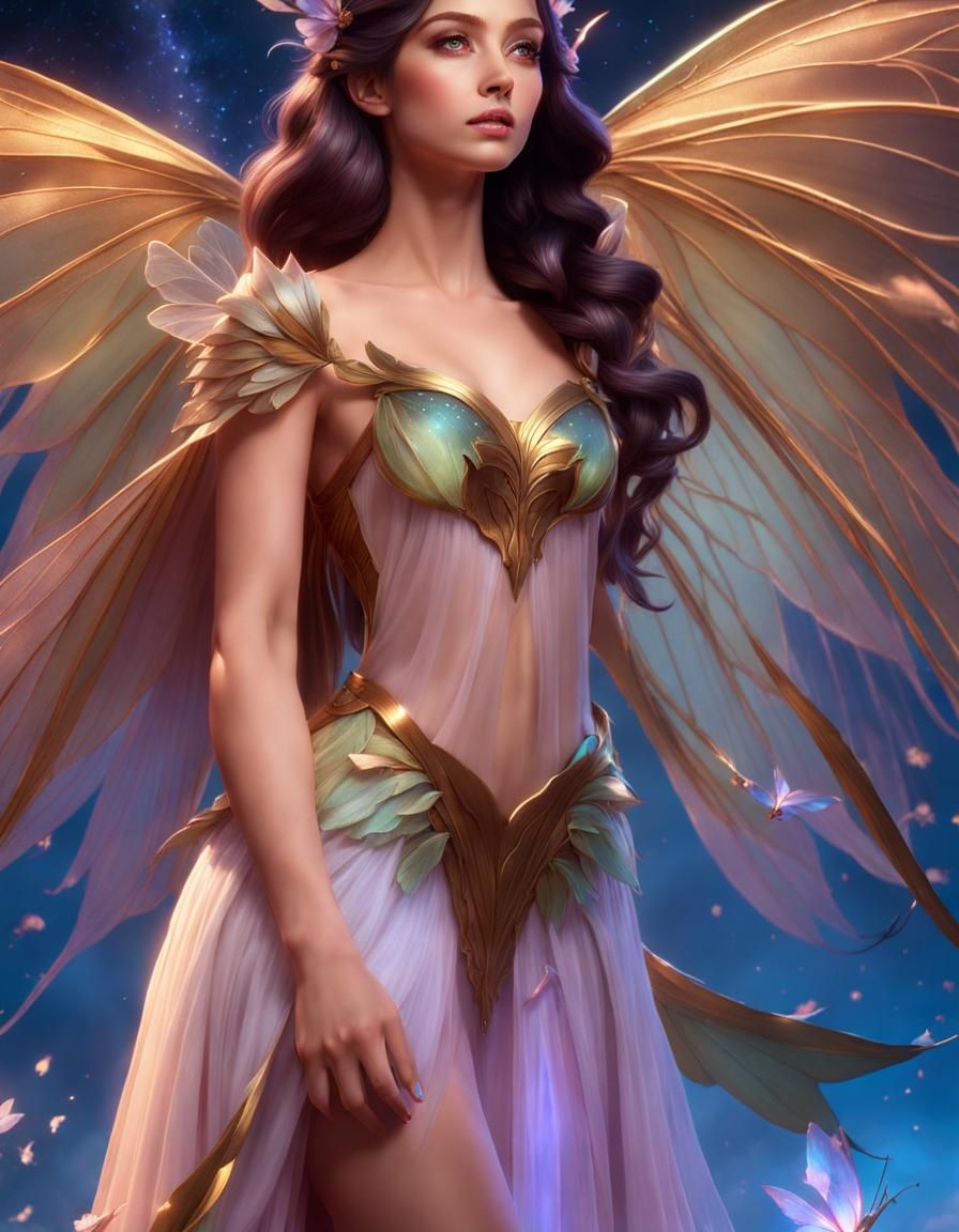 Beautiful Fairy with Gauzy Wings in Detailed Matte Painting
