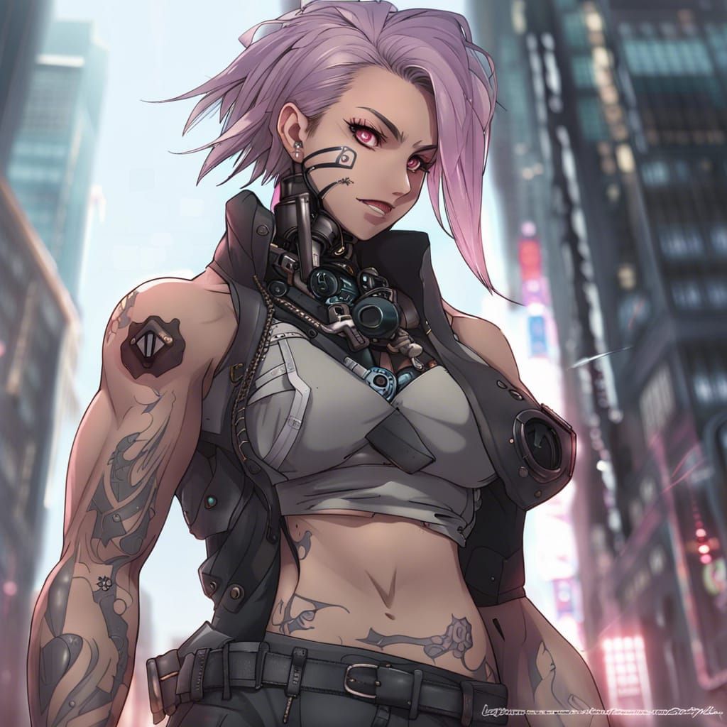 Cyberpunk Scarred Woman: Anime-Inspired Visual Art